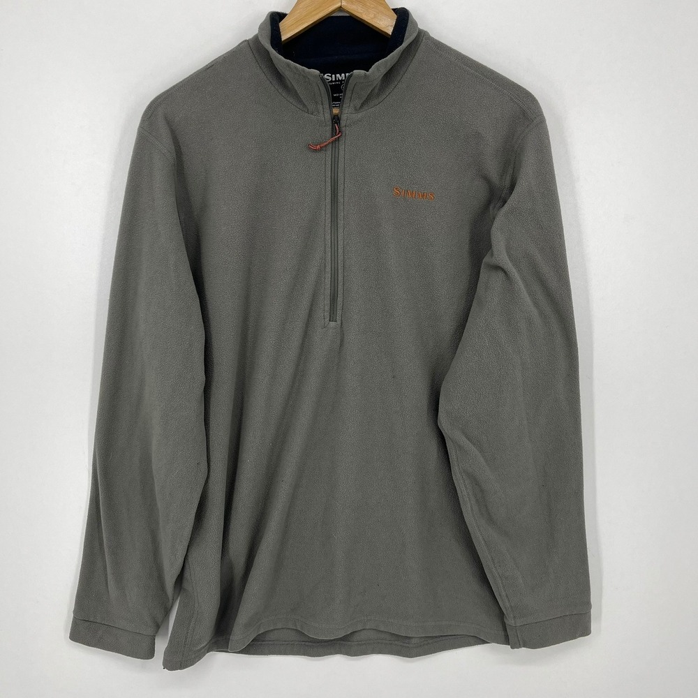 Simms Fishing Products Mens Fleece Quarter Zip Pullover Olive Green Size Large
